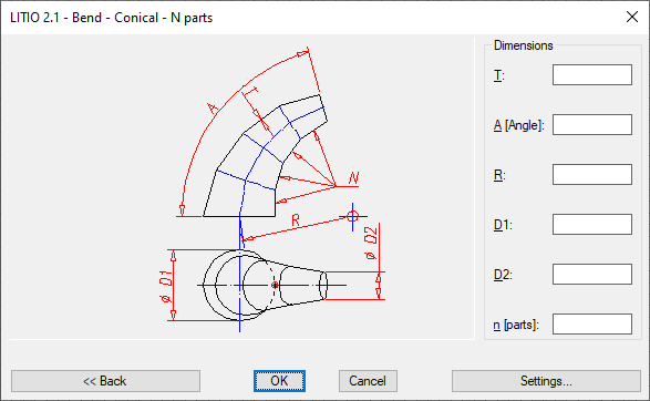 Input your sheet metal pattern parameters